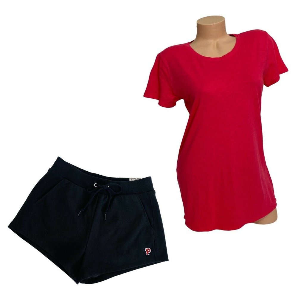 Victoria's Secret PINK MEDIUM Graphic T-shirt & High Waist Shorts Set NEW